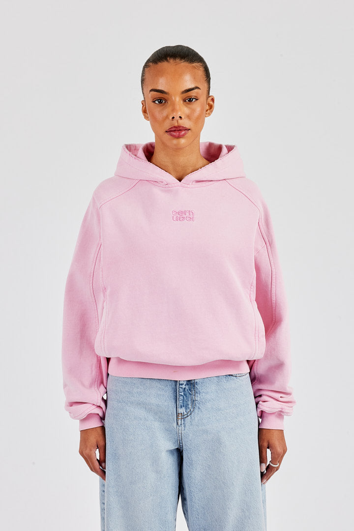 Gewaschener, kurzer Raglan-Hoodie – Verwaschenes Rosa